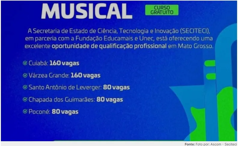 1º curso técnico em instrumentos musicais em Mato Grosso é lançado pelo estado