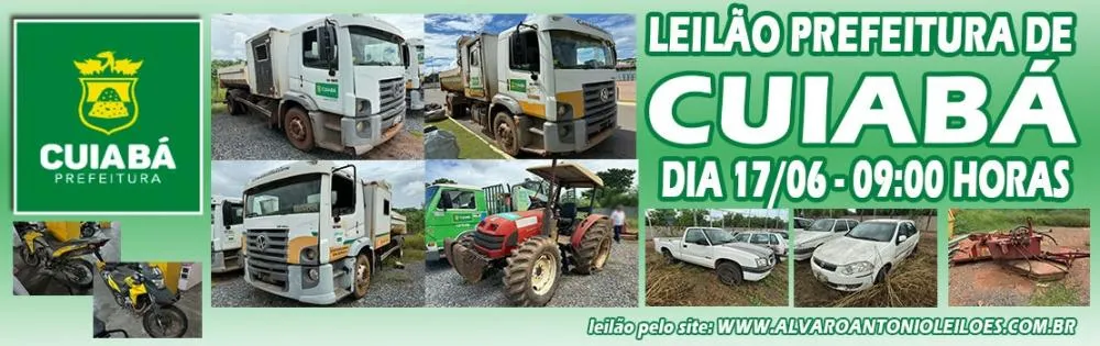 Prefeitura de Cuiabá realiza leilão de bens permanentes e inservíveis do município dia 17 de junho 