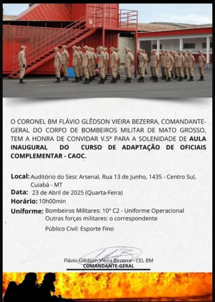 Corpo de Bombeiros de MT mantém aula inaugural de curso suspenso por decisão judicial