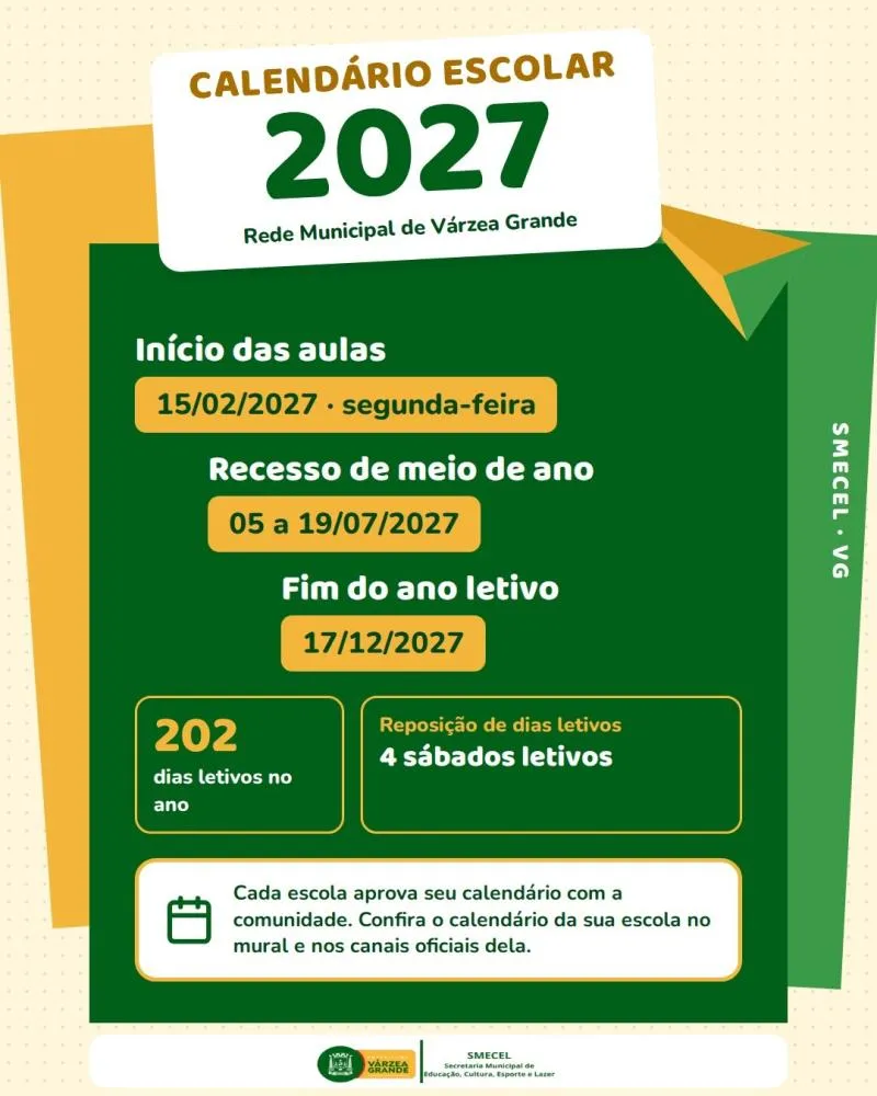 Educação define cronograma de matrículas e calendário escolar de 2027